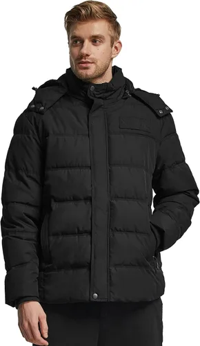 Vista 9 de Wantdo Abrigo de invierno con capucha para hombre, abrigo de algodón grueso con capucha extraíble