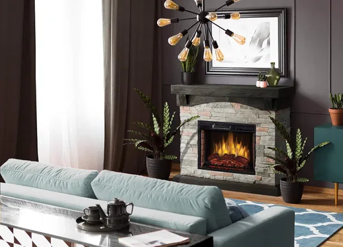 Vista 2 de Chimenea eléctrica Sable Mills de 42" - Mantel gris de piedra sintética