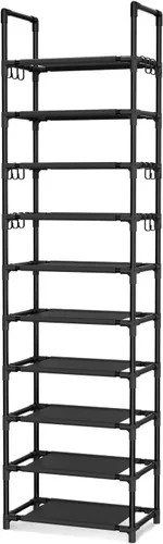Vista 8 de VTRIN - Estantería alta de 10 niveles para zapatos, con capacidad para 20-25 pares de zapatos, organizador vertical resistente con 18 ganchos