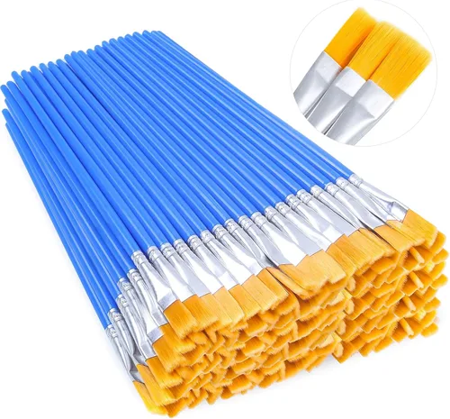 Vista 10 de 70 piezas de pinceles de pintura pequeños, pinceles de punta plana y redonda para niños, pinceles de pelo de nailon para acrílico, acuarela, lienzo