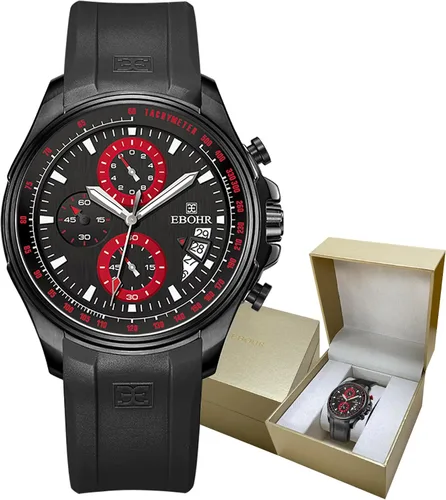 Vista 6 de Men's Sports Black Quartz Watch with Cool Luminous Hands Multi-Functional Chronograph - Lightweight, Breathable, Skin-Friendly Rubber Strap Original