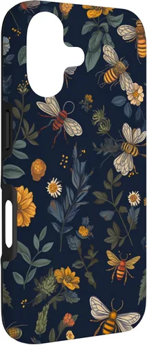 Vista 3 de Bees and Wildflowers on Dark Blue Funda para iPhone 17