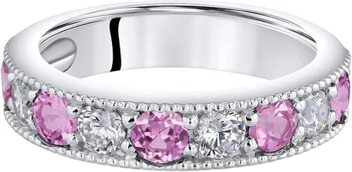 Vista 3 de Peora Sterling Silver 4mm Milgrain Half-Eternity Anniversary Wedding Ring Band for Women, Various Gemstones, Comfort Fit, Sizes 5 to 9