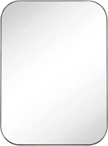 Vista 2 de Espejo de pared rectangular redondeado de níquel cepillado de 22 x 30 pulgadas, espejo de pared rectangular con marco de metal de acero inoxidable