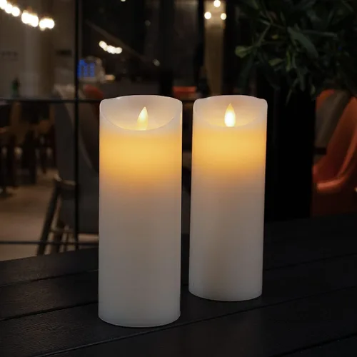 Vista 4 de Fire Tek - Vela de pilar sin llama de 3 x 8 pulgadas, 1 vela LED programable, llama bailarina, para el hogar, bodas y fiestas, vela blanca de pilar