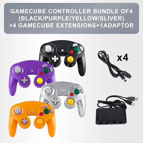 Vista 5 de Burcica 4PCS Controllers for Gamecube, with 4 Extension Cables and 4-Port USB Adapter for Switch PC Wii U Console (Black,Orange,Purple,Silvery)