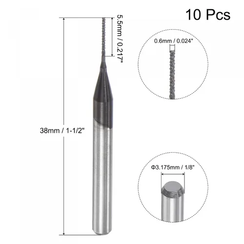Vista 2 de uxcell Fresas de fresado CNC, 0.024 in x 0.217 in, vástago de diamante de 1/8 pulgadas con recubrimiento de película de carburo de grabado de broca