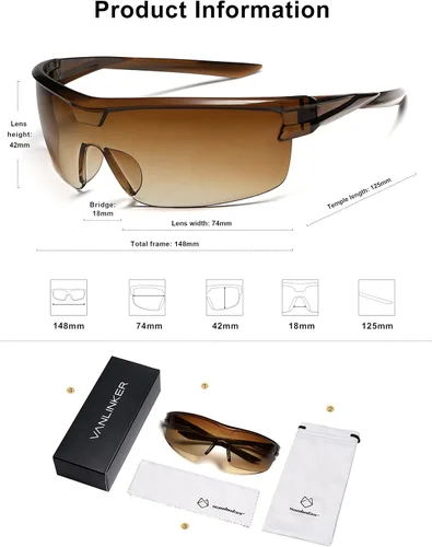 Vista 6 de VANLINKER Y2k - Gafas de sol tipo escudo de los años 2000 para mujer sin borde de gran tamaño VL9718