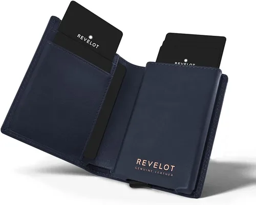 Vista 2 de Revelot Cartera tarjetero, piel auténtica con bloqueo RFIDW1, Napa Azul , Moderno