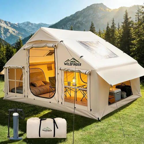 Vista 12 de Inflatable Tent with Skylight, Quick Setup Blow Up Tents with Pump, Hot Tent with Stove Jack, Waterproof Oxford Inflatable House for Camping, Air