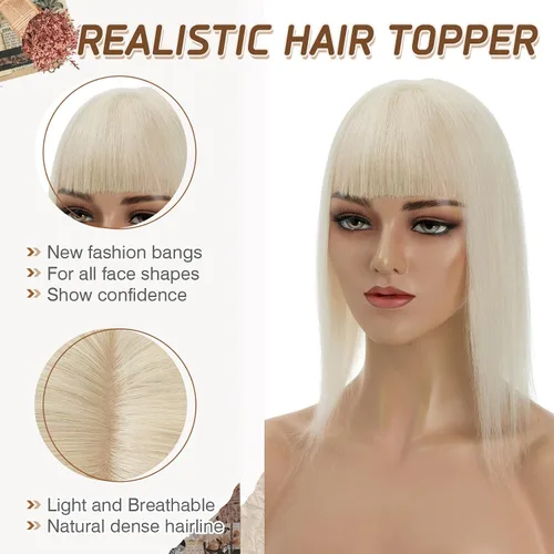Vista 93 de Rich Choices Pelucas con topper de cabello para mujeres, cabello humano real 100% Remy, sin flequillo, para mujeres con adelgazamiento en la parte