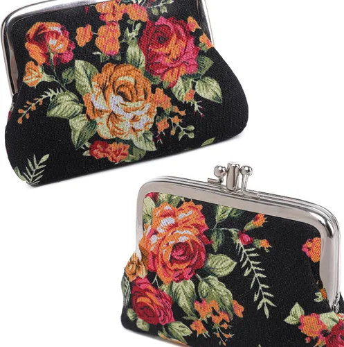 Vista 6 de Monedero con adorable diseño floral y hebilla, bolso vintage de cierre suave