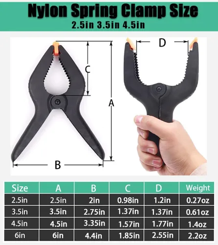 Vista 2 de Abrazaderas de resorte, paquete de 6, abrazaderas de resorte de plástico profesional de 6 pulgadas de alta resistencia para manualidades, clips