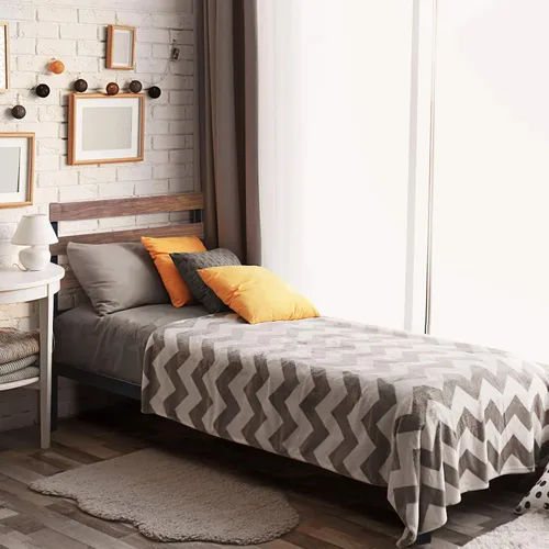 Vista 8 de KOMFOTT Base de cama de metal de tamaño individual con cabecero de madera y tablillas, base de colchón de plataforma de hierro de alta gama de 15.5