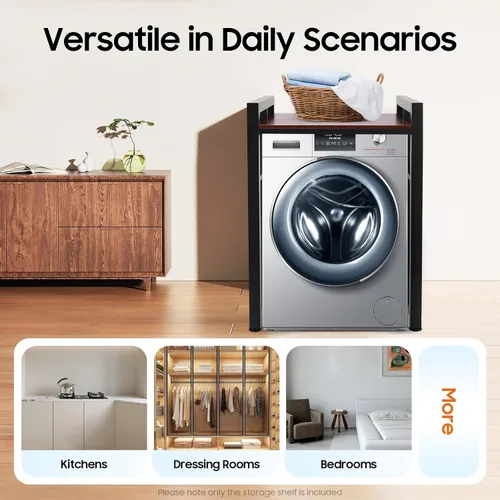 Vista 5 de Soporte apilable para lavadora y secadora con estantes ajustables, estante de almacenamiento para lavadora y secadora, ahorro de espacio, kit