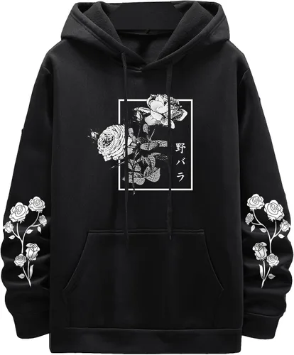 Vista 2 de SOLY HUX Sudadera de manga larga con capucha y estampado floral para hombre