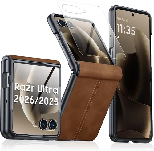 Vista 27 de para Samsung Galaxy Z Flip 7 Funda con protección de bisagras y protector de pantalla incorporado, funda de cuero mate de policarbonato ultradelgada
