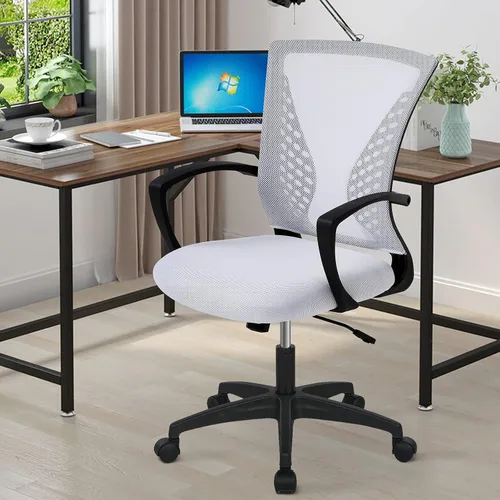 Vista 13 de Silla de oficina, silla de escritorio giratoria con respaldo medio con reposabrazos, soporte lumbar de malla, silla de computadora, altura