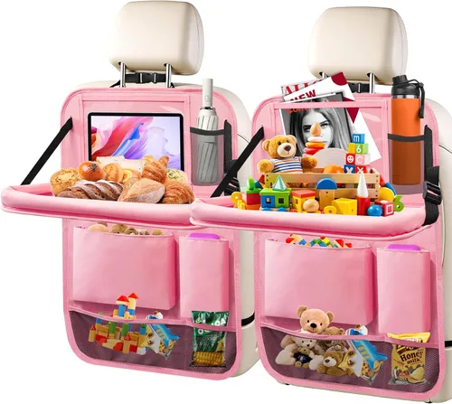 Vista 10 de Organizador de asiento trasero de automóvil, paquete de 2 organizadores de asiento trasero de automóvil con soporte para tableta de 11 pulgadas, 10