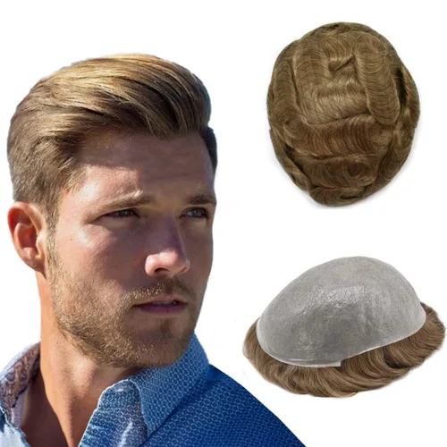 Vista 46 de Hombres Toupee 100% Europeo Remy Cabello Humano Piezas 0.002 in Ultra Delgado Piel Sistema de Reemplazo de Pelo Toupee para Hombres Protesis Capilar
