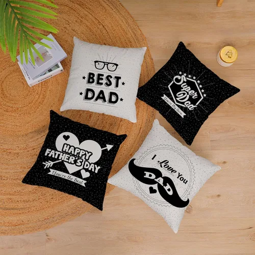 Vista 4 de Juego de 4 fundas de almohada para el Día del Padre de 22 x 22 pulgadas, fundas de almohada de terciopelo azul para papá, fundas de almohada