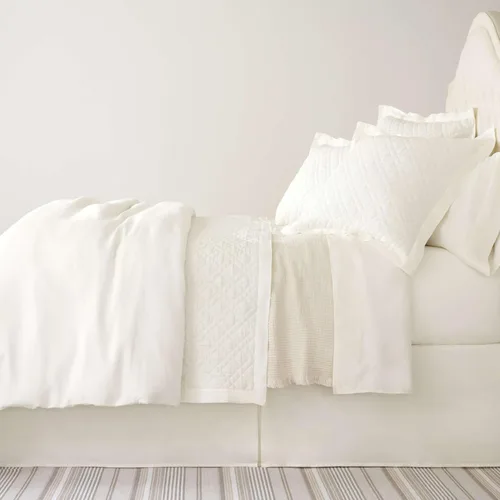 Vista 4 de Pine Cone Hill Lush Linen - Falda de cama color marfil, tamaño individual, patrón sólido marfil Crema