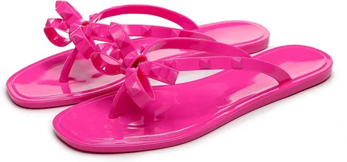 Vista 6 de OMGard Zapatos de gelatina con tachuelas para mujer, sandalias de gelatina planas, color negro, para verano, playa, con remaches, tiras deslizantes