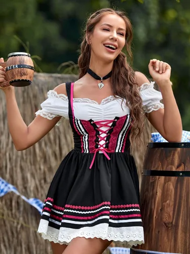 Vista 2 de Disfraz de sirvienta de cerveza Oktoberfest, disfraz de 2 piezas, vestido de cosplay, cerveza alemana, disfraz de festival de octubre para mujer