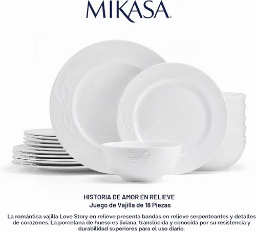 Vista 5 de Mikasa Love Story - Juego de vajilla de 18 piezas resistente a las astillas, servicio para 6 personas