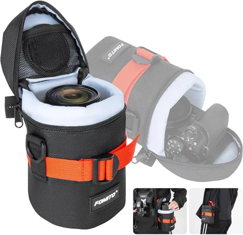 Vista 11 de FOMITO Funda protectora resistente al agua para lente de cámara, tamaño M, con bolsillo de malla, compatible con Canon EF-S de 0.669-2.165 in, Nikon