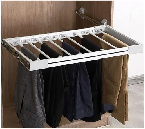 Vista 8 de Perchero extraíble para pantalones, percheros de carrito, organizador de armario, ahorro de espacio, organizador de armario, estantes organizadores