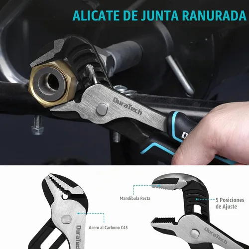 Vista 7 de DURATECH Juego de alicates Cr-Ni de 5 piezas, punta larga de 6 pulgadas, junta deslizante, corte diagonal, electricista de 8 pulgadas, alicates