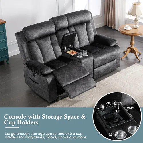 Vista 5 de GUEAPY Sofá reclinable de dos plazas - Sofá reclinable de dos plazas con consola, sofá reclinable doble con calor y masaje, sofá reclinable Gris