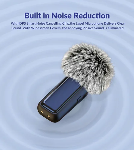 Vista 2 de NPTCL 2 en 1 Micrófono de solapa Lavalier inalámbrico para iPhone iPad Android Noise Canceling Clip Mic, LED Charge Display, 70Ft Transmission, 24
