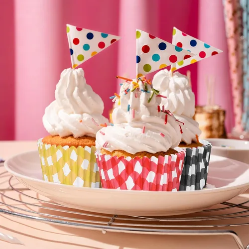 Vista 7 de Whaline 600 forros para cupcakes a cuadros de búfalo, coloridos envoltorios de cupcakes a cuadros para hornear muffins para baby shower, boda