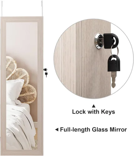 Vista 5 de HollyHOME Armario de joyería con espejo de longitud completa cabidor detrás de la puerta para colgar en la pared organizador Jewrey con arete