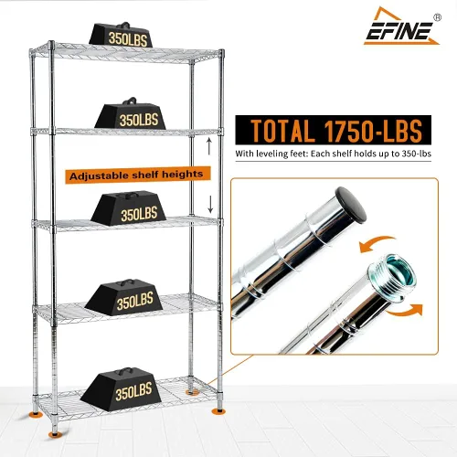 Vista 5 de EFINE - Estantería cromada de 5 estantes con 5 estantes, estantes ajustables de alambre de acero resistente NSF, capacidad de carga de 350 libras