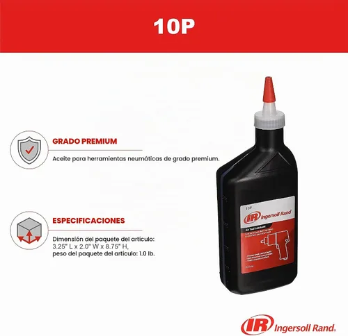 Vista 3 de Ingersoll Rand Aceite para herramientas neumáticas de grado premium de la serie 10P Edge, 0,5 litros Formulado para lubricar herramientas