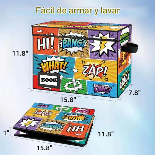 Vista 4 de Caja de Almacenamiento de Cómics, 15.8" X 7.8" X 11.8", Resistente Plegable Contiene 160-180 Cómics Contenedor Organizador Estante