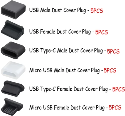 Vista 2 de 30 tapones USB antipolvo con 6 tipos, tapón antipolvo USB tipo C, protector de puerto de silicona suave micro USB, protector de cubierta antipolvo