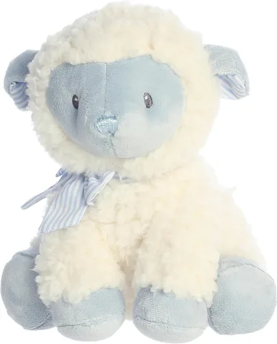 Vista 3 de Aurora® Playful Blessing Lamb™ Boy Lamb™ Animal de peluche para bebé, compañero reconfortante, juego imaginativo, color azul, 9 pulgadas