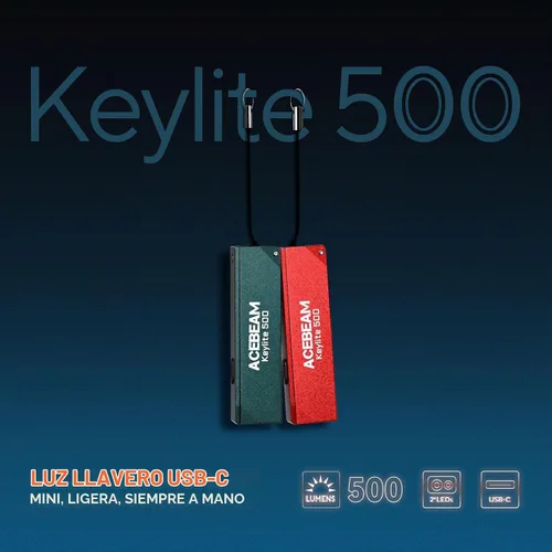 Vista 2 de ACEBEAM Keylite - Linterna de 500 lúmenes altos, luz EDC de bolsillo plano