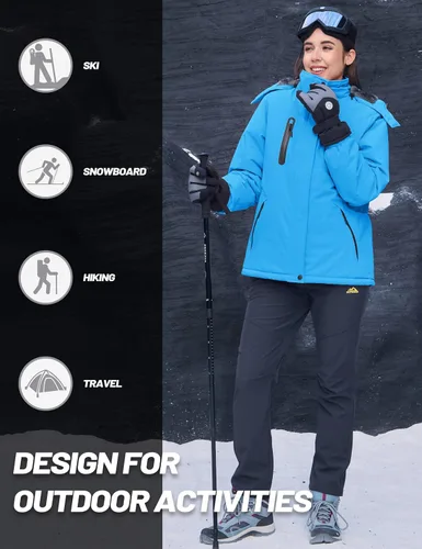 Vista 6 de MAGCOMSEN Abrigos de invierno para mujer, impermeables, aislados, para nieve, esquí, capucha, forro polar, cálido, montaña, snowboard, cortavientos