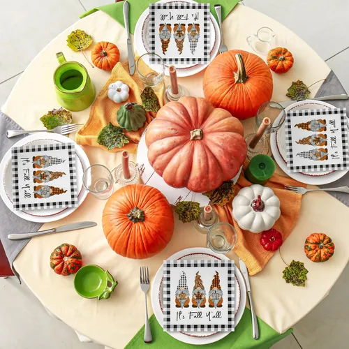 Vista 7 de AnyDesign Paquete de 80 servilletas de papel de gnomo de otoño, desechables, con texto en inglés "It's Fall Y'all", servilletas de almuerzo a