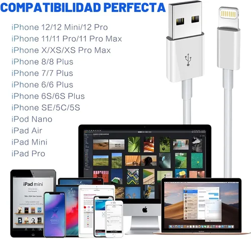 Vista 6 de Paquete de 3 cargadores para iPhone de 6 pies con certificación MFi de Apple, cable Lightning de 6 pies, compatible con iPhone 14/13/12 Mini Pro Max