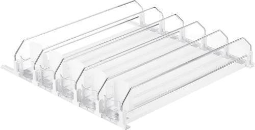 Vista 8 de uxcell Organizador de bebidas para refrigerador, organizador de latas de soda autoempujable, ancho ajustable, dispensador de bebidas, empujador