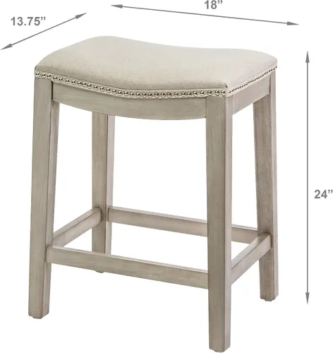 Vista 3 de Barton Juego de 2 taburetes de bar beige de 24 pulgadas, silla de montar sin espalda, acolchado de alta calidad para interiores y exteriores, cojín
