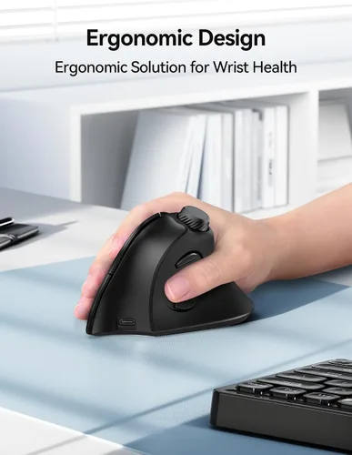 Vista 5 de TECKNET Ratón Ergonómico, Ratón Inalámbrico Recargable Bluetooth (BT 5.0/5.0+2.4G), Ratón Vertical con Botón de Volumen, Clics Silenciosos, Ratones