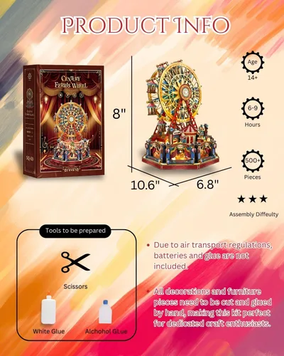 Vista 6 de Kits de Modelos Musicales de Ruedas de la Fortuna con Tema de Circo, Kit de Casa en Miniatura DIY con Luz, Kit de Casa de Muñecas, Rompecabezas 3D