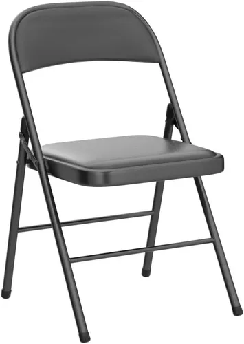 Vista 6 de VINGLI Paquete de 10 sillas plegables negras con asientos acolchados, marco de metal con asiento y respaldo de piel sintética, capacidad de 350